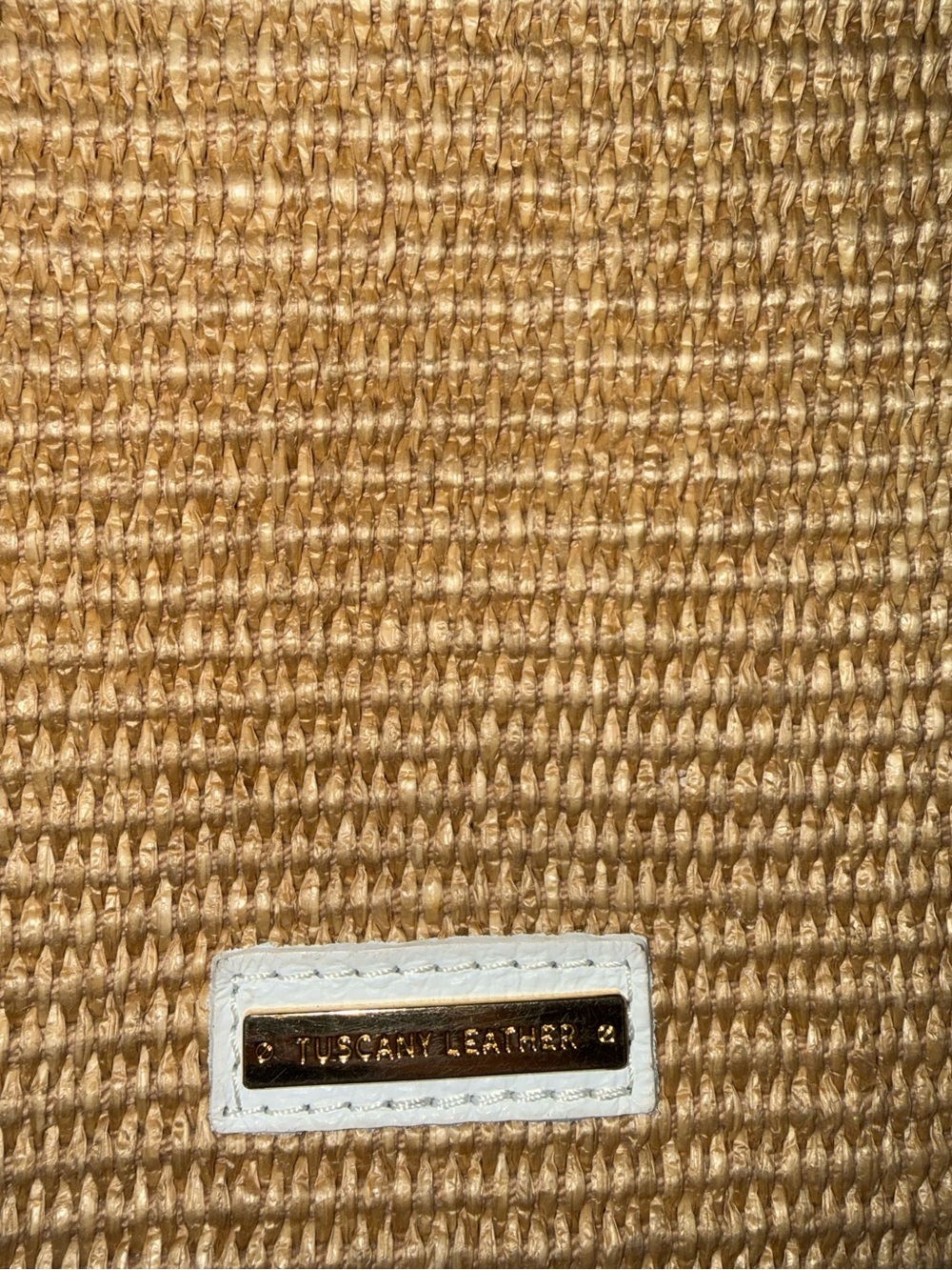 Tuscany Leather Woven Straw Bucket Bag with White Trim and Gold Chain Handle - Picture 2 of 6
